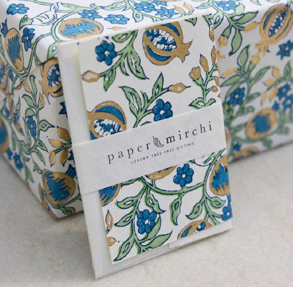 Hand Block Printed Greeting Card - Pomegranate Indigo