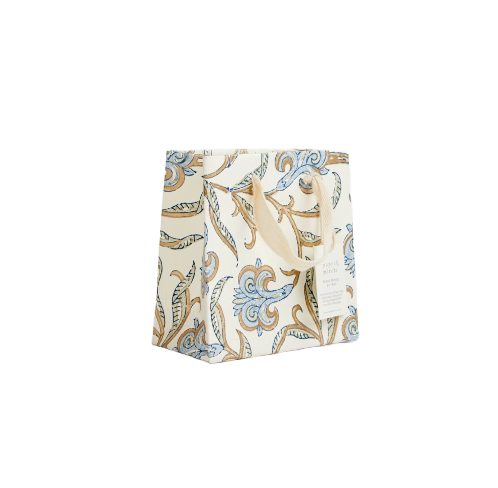 Small Hand Block Printed Gift Bag - Blue Stone