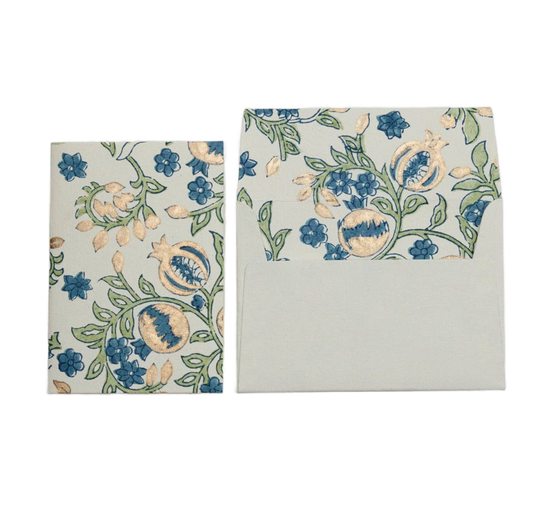 Hand Block Printed Greeting Card - Pomegranate Indigo