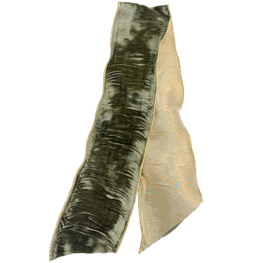 Vintage French Moss Velvet/Gold Wreath Sash