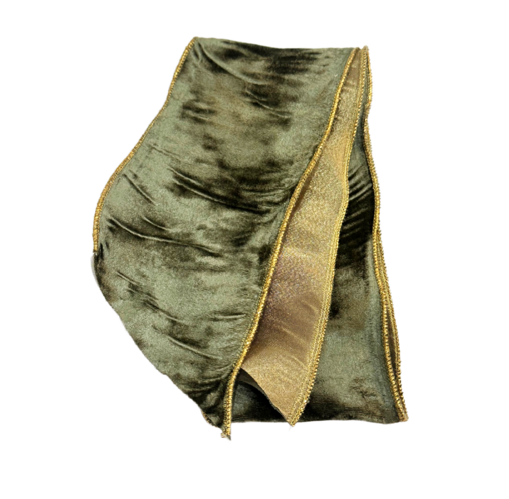 Vintage French Moss Velvet/Gold Wreath Sash