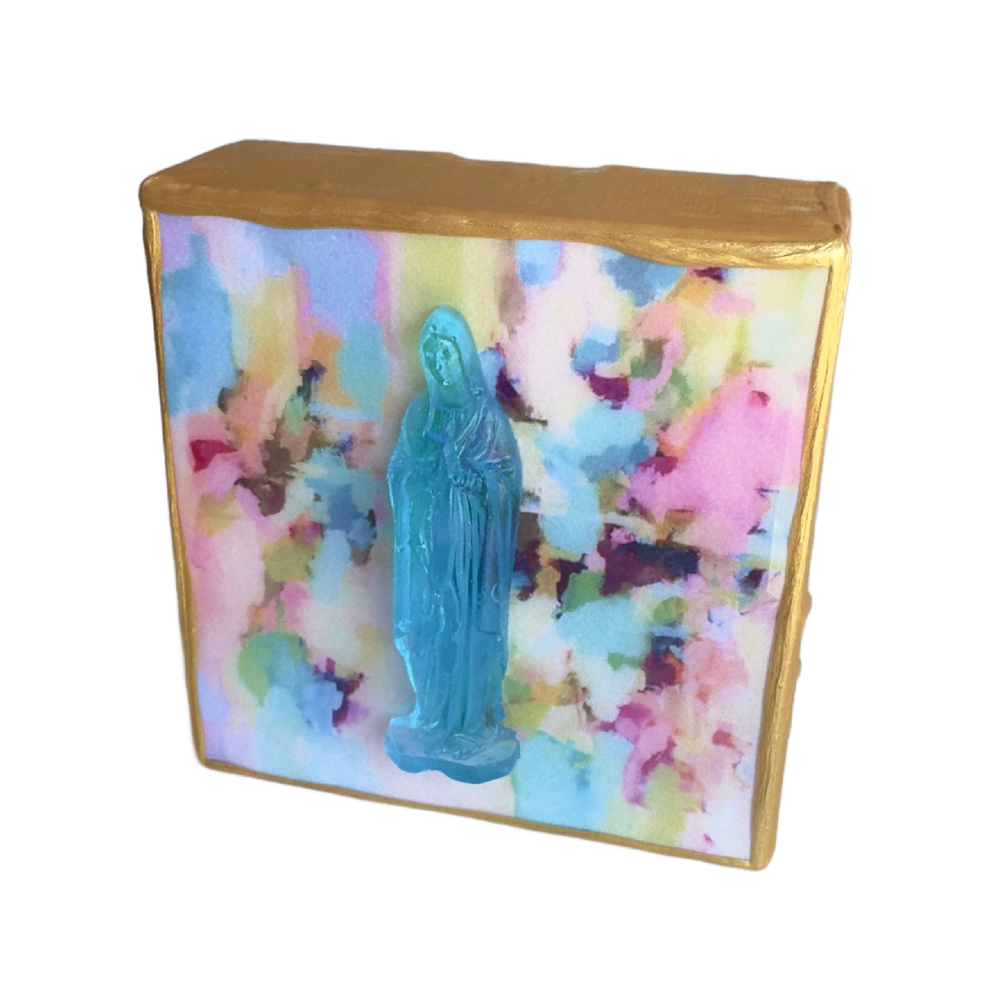 Aqua Blue Mother Mary 4x4 Watercolor Canvas