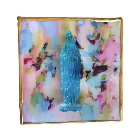 Aqua Blue Mother Mary 4x4 Watercolor Canvas