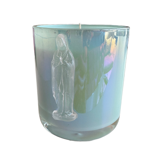 Mother Mary Blue Iridescent Candle
