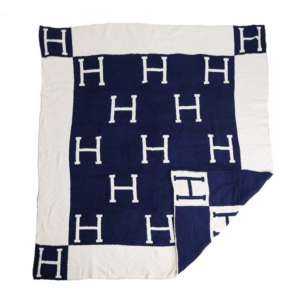 Navy H Cozy Blanket