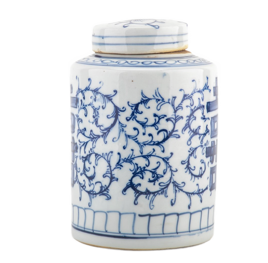 Blue And White Tea Caddy - Happiness