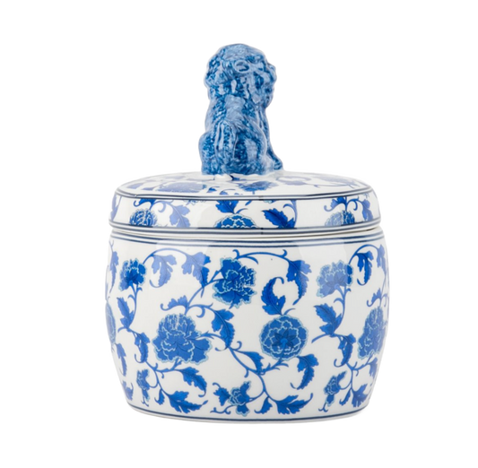 Blue Porcelain Foo Dog Lidded Box