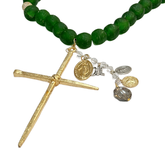 Handmade Beaded Dark Green Glass Rosary