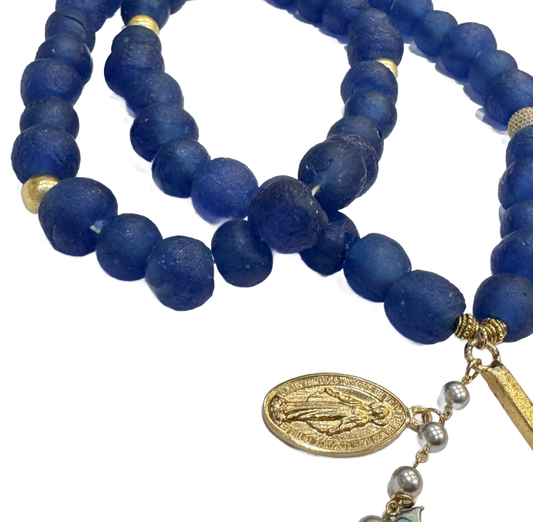 Handmade Beaded Blue Glass Rosary