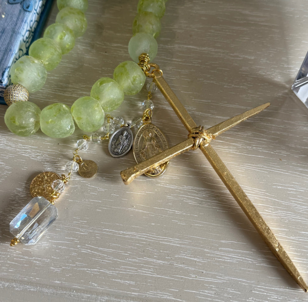 Handmade Beaded Light Green Glass Rosary