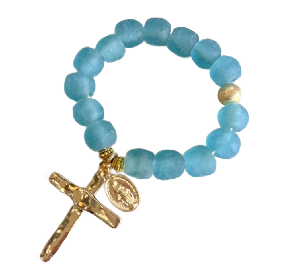 Light Blue Decade Glass Rosary