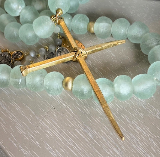Handmade Beaded Sea-foam Blue Glass Rosary