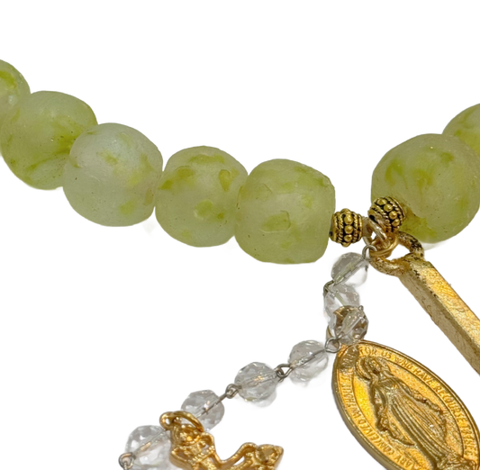 Handmade Beaded Light Green Glass Rosary