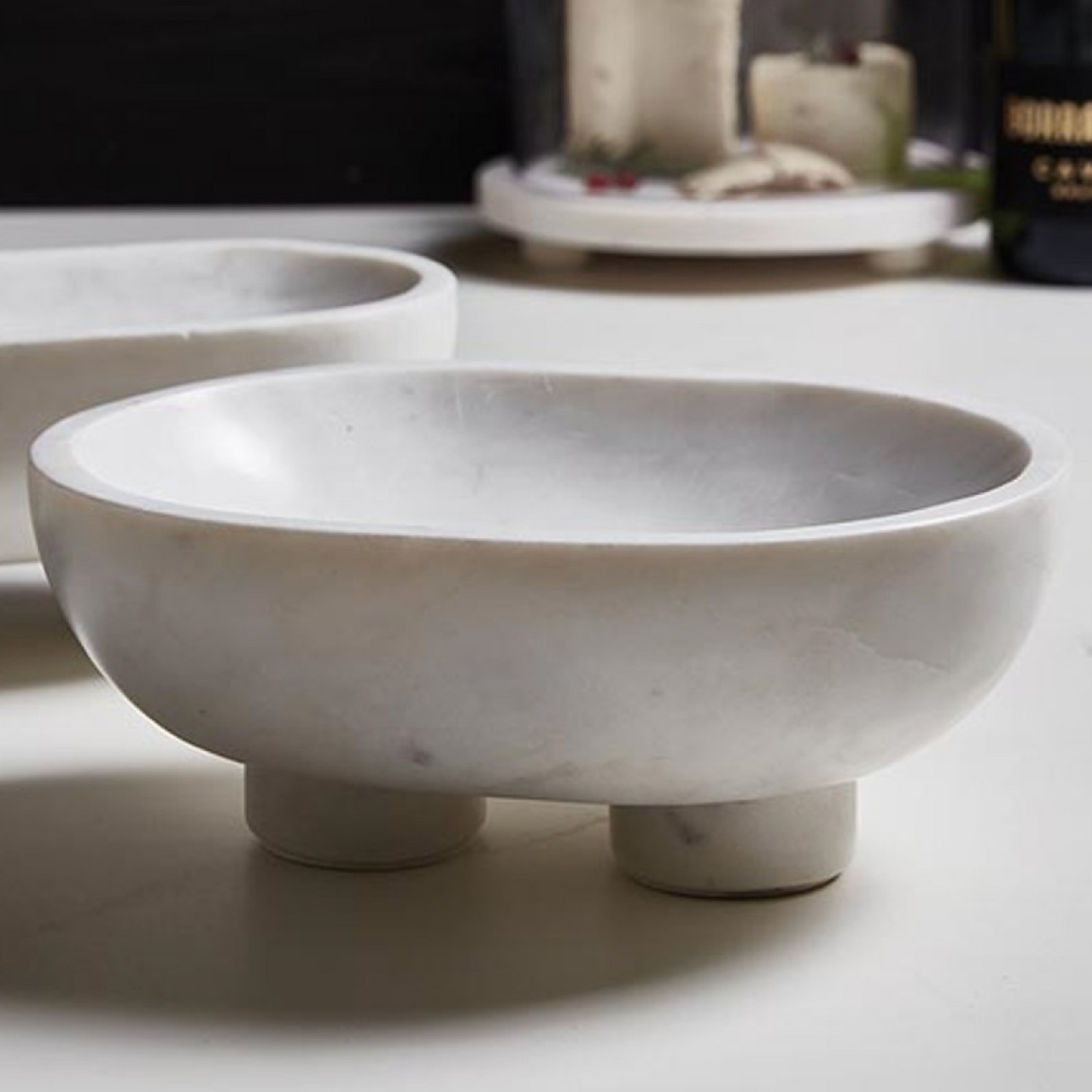 Large White Marble Footed Bowl