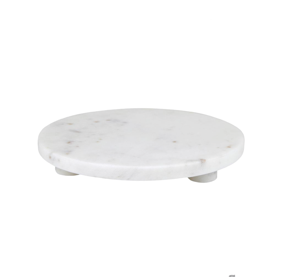 8" White Marble Footed Tray