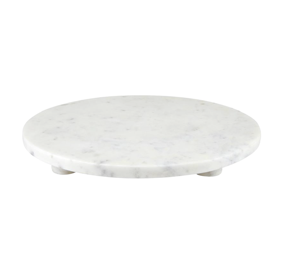 12" White Marble Footed Tray