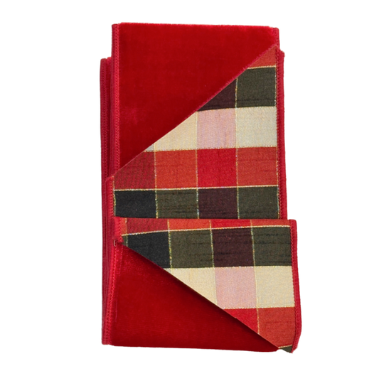 Red Velvet and Patterned Back Silk Wreath Sash