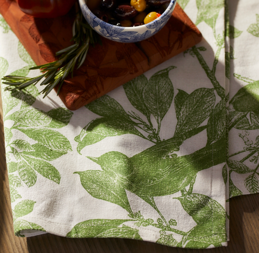 Green Arbor Bird Tea Towel