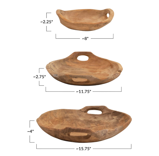 Teak Wood Bowls with Handles