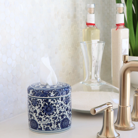 Blue White Floral Tissue Vessel