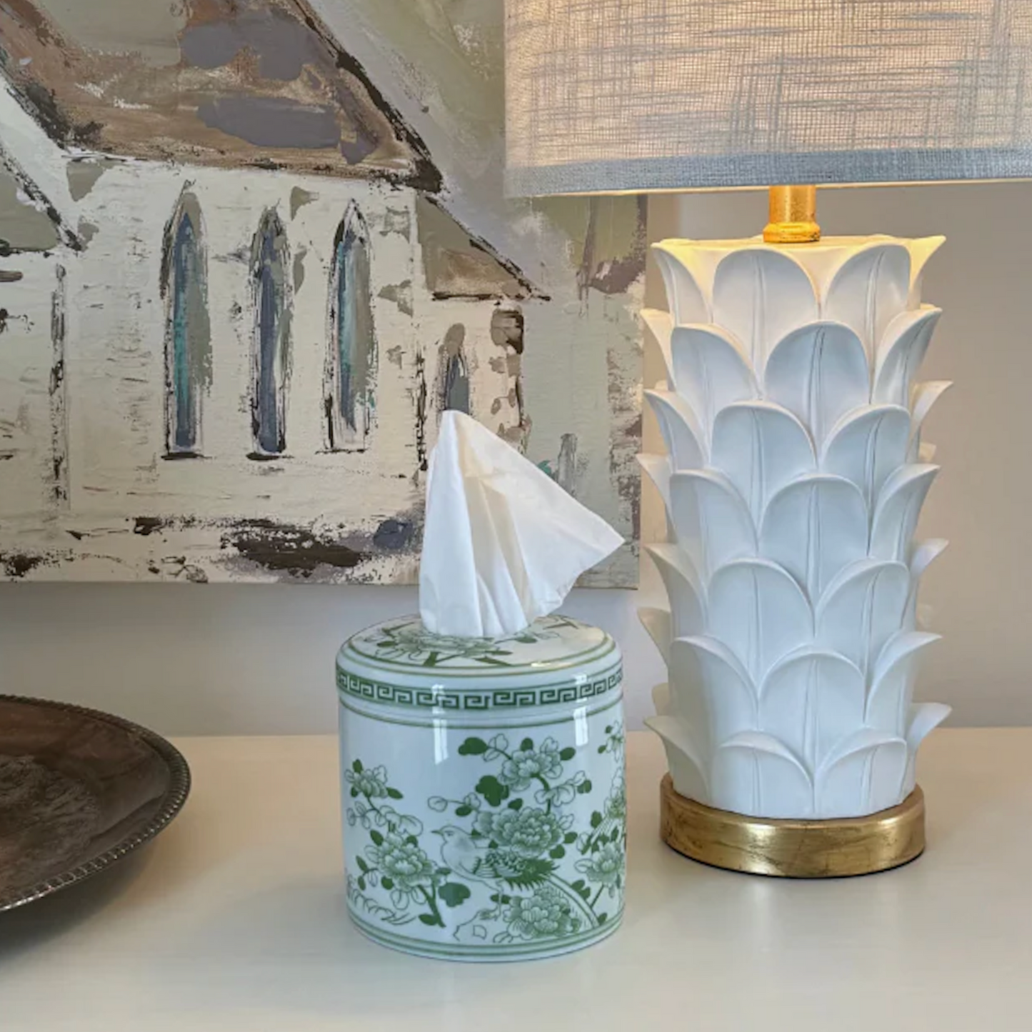 Jade Green Floral Tissue Vessel
