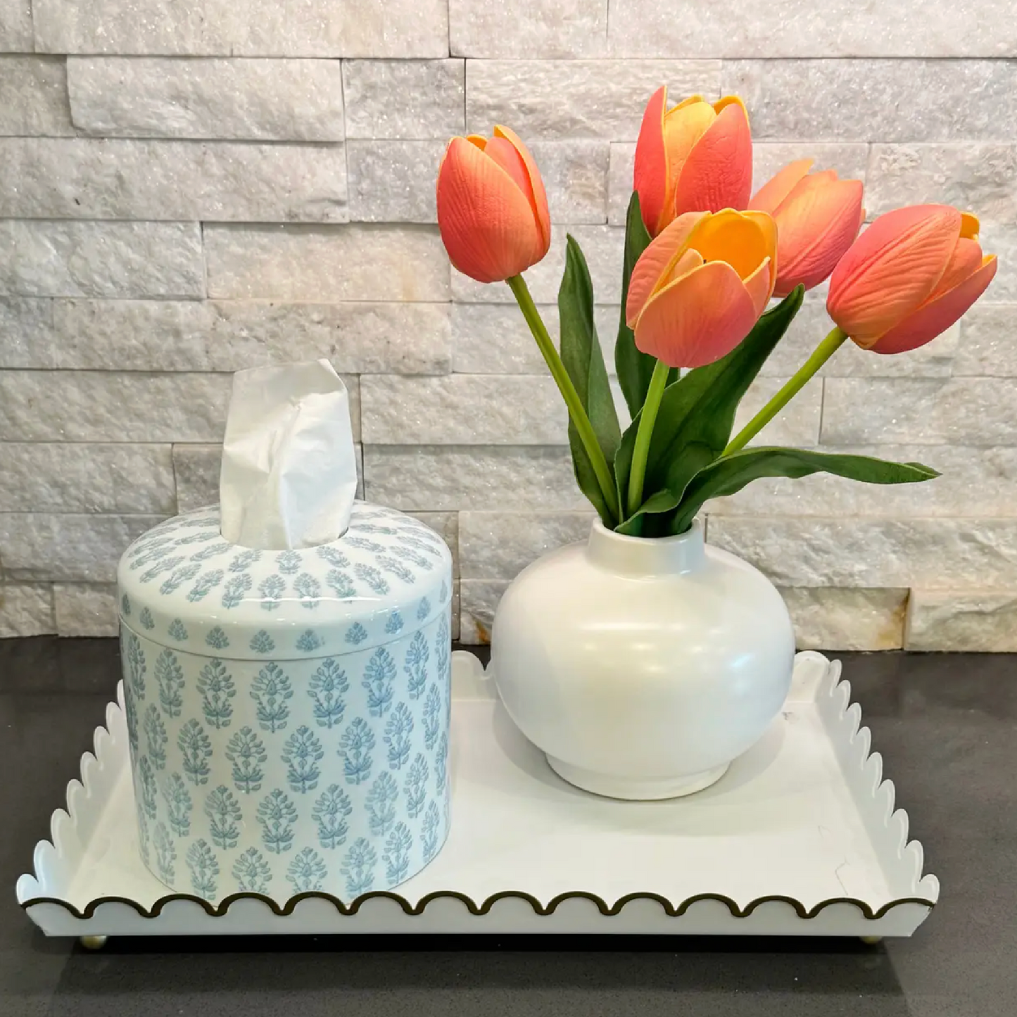 Blue Block Print Tissue Vessel