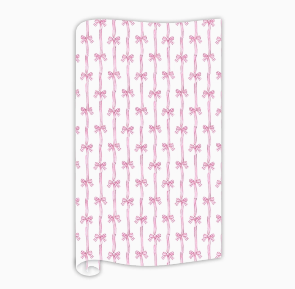 Pink Bow Stripe Wrapping Paper