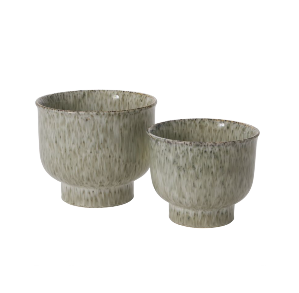 Large Green and Tan Ceramic Pot