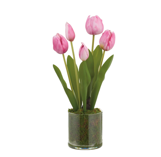 Faux Fuchsia Tulip in Plastic Pot