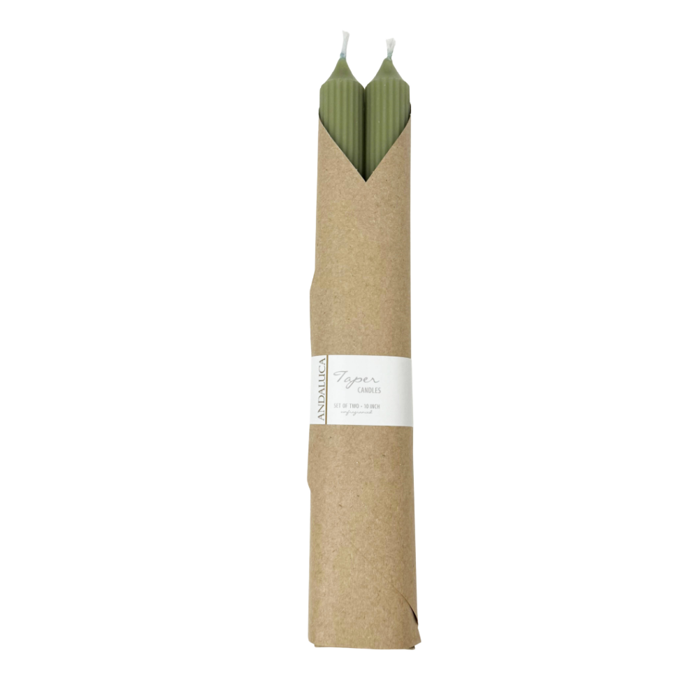 Green Ridged Taper Candles (Set of 2)