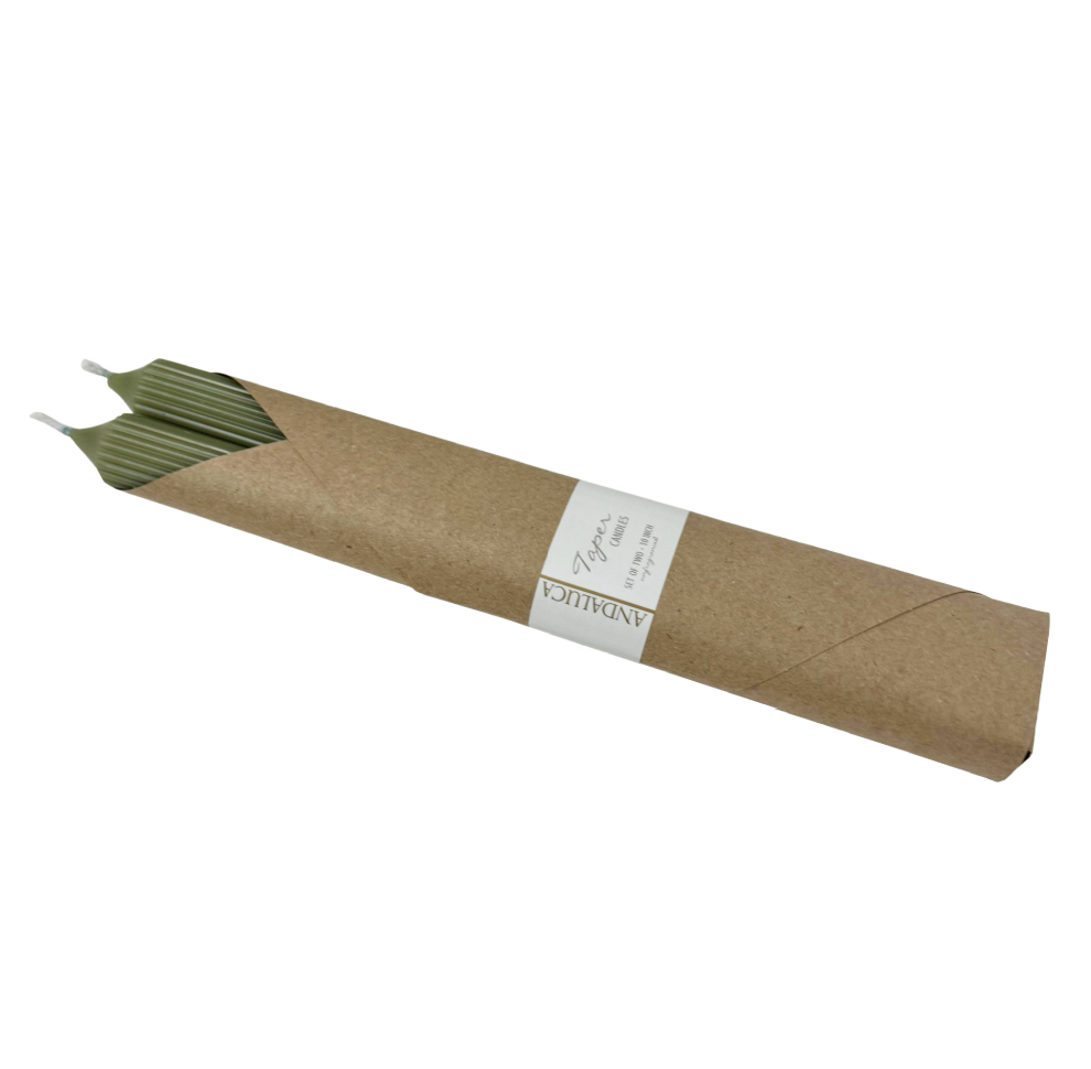 Green Ridged Taper Candles (Set of 2)