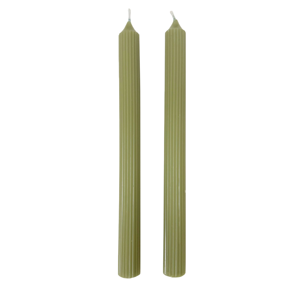 Green Ridged Taper Candles (Set of 2)