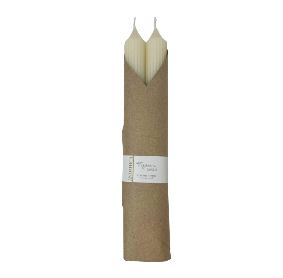 Ivory Ridged Taper Candles (Set of 2)