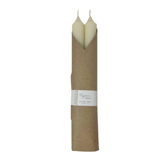 Ivory Ridged Taper Candles (Set of 2)
