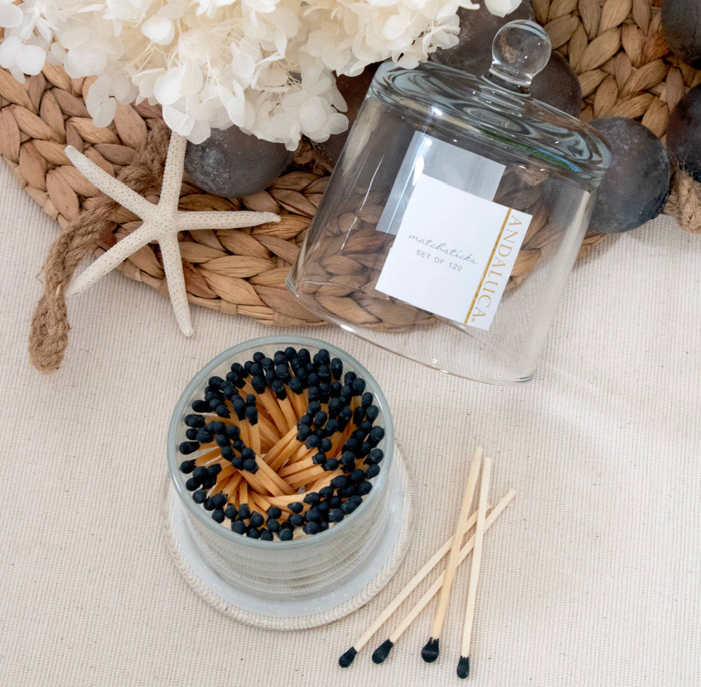 Glass Jar with Lid - Black Matches