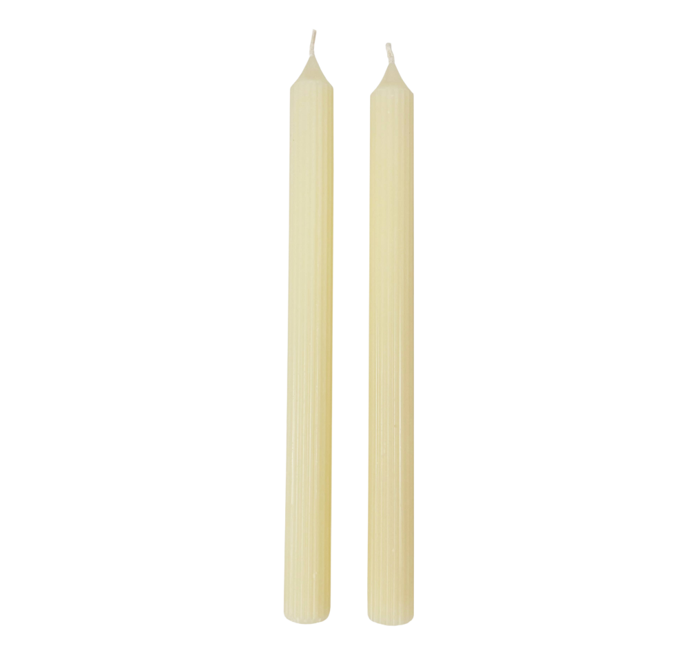 Ivory Ridged Taper Candles (Set of 2)