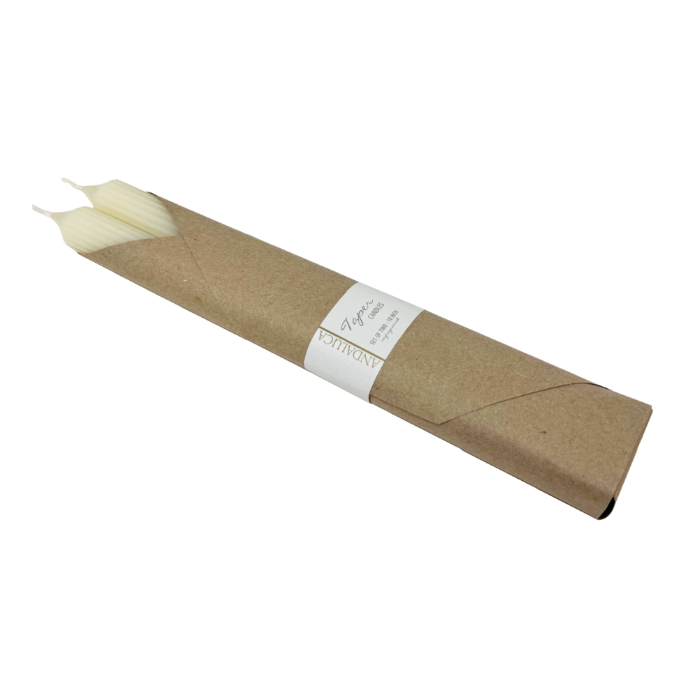 Ivory Ridged Taper Candles (Set of 2)