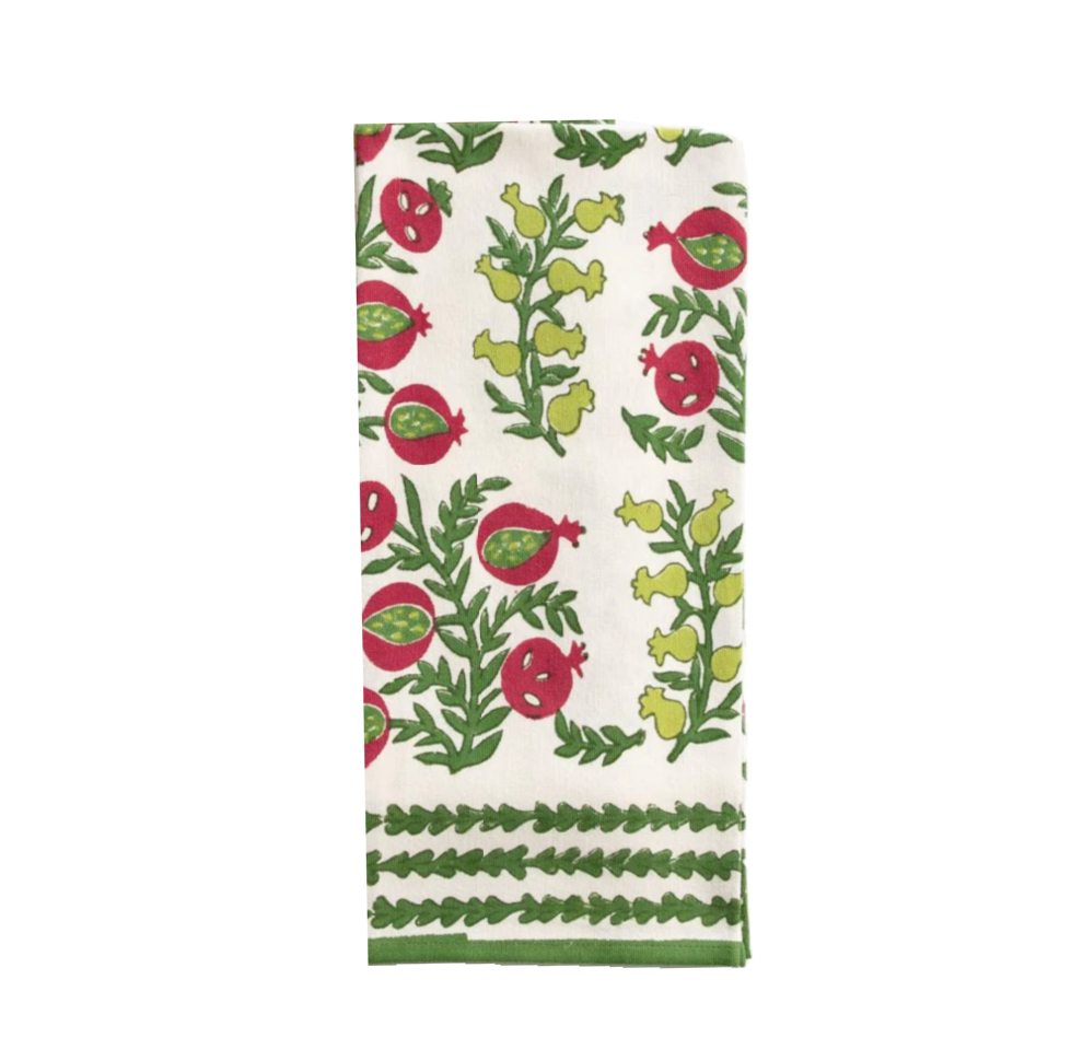 Pom Bells Basil and Magenta Tea Towel