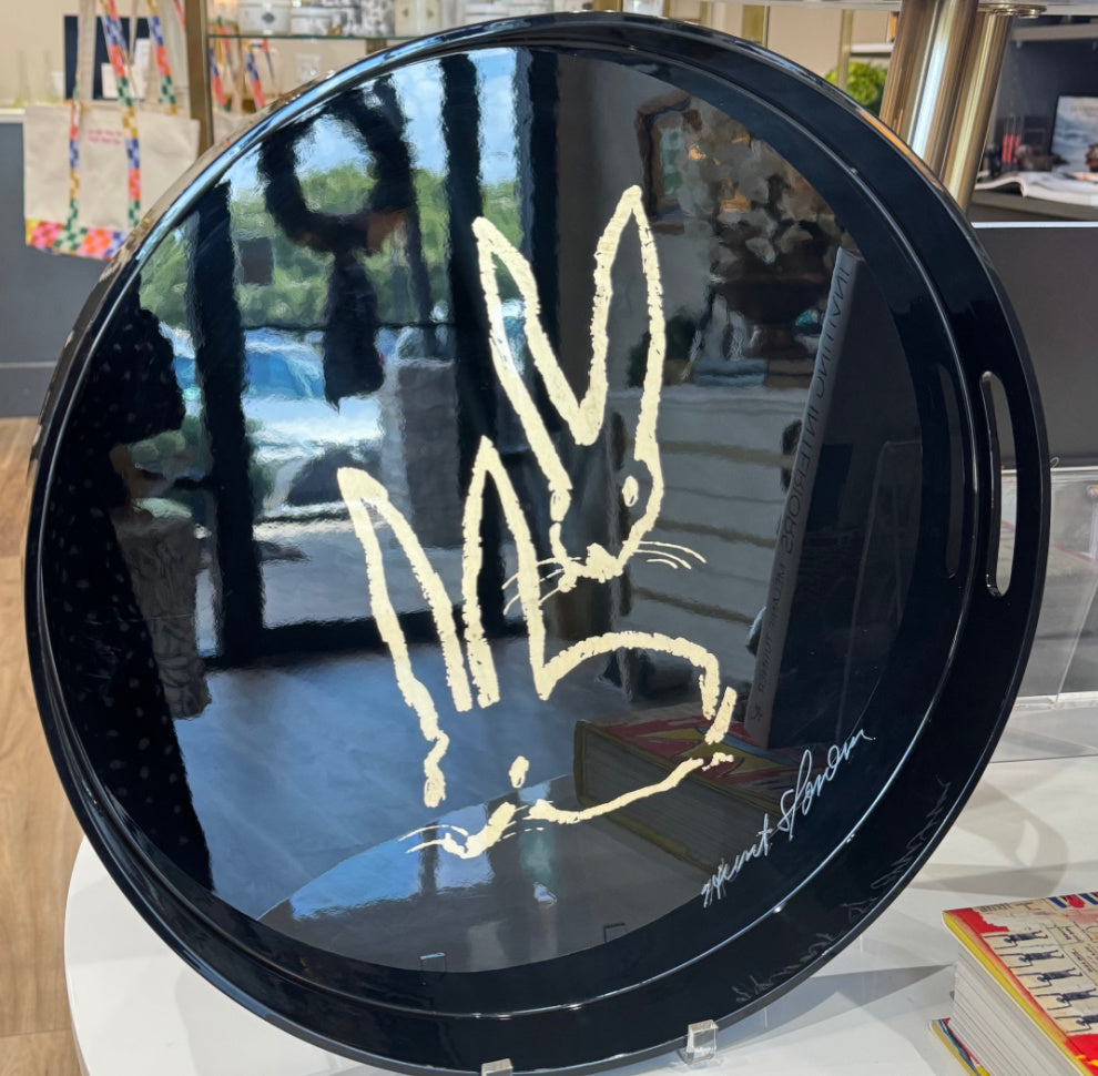 Hunt Slonem | Royal Rabbits Black Gold Leaf Lacquer Tray Autographed