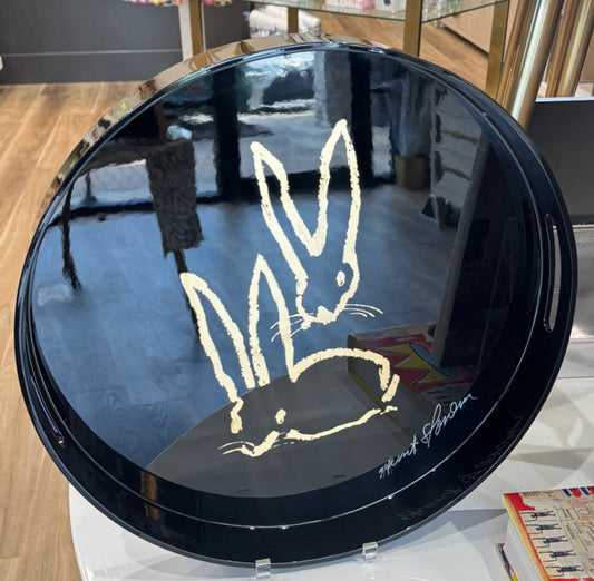 Hunt Slonem | Royal Rabbits Black Gold Leaf Lacquer Tray Autographed