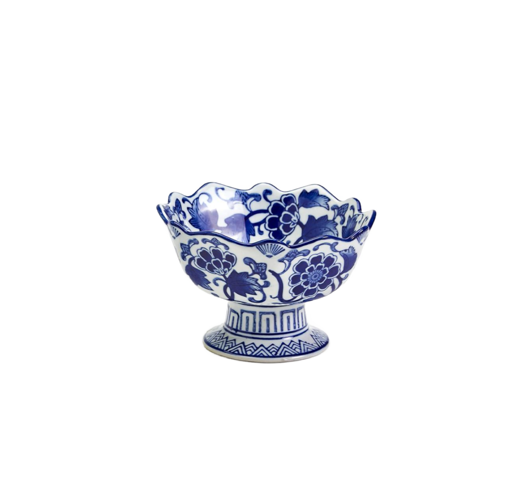 Blue and White Scalloped Edge Bowl