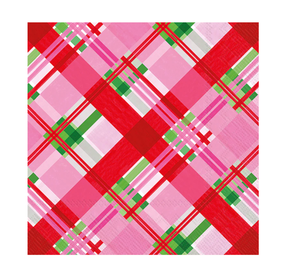 Pink Plaid Cocktail Napkin