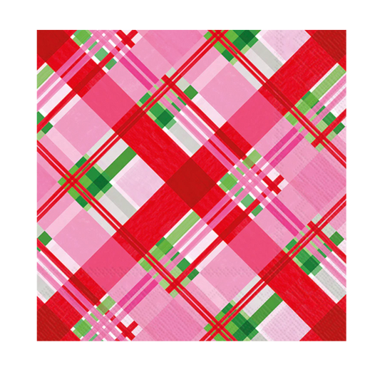 Pink Plaid Cocktail Napkin