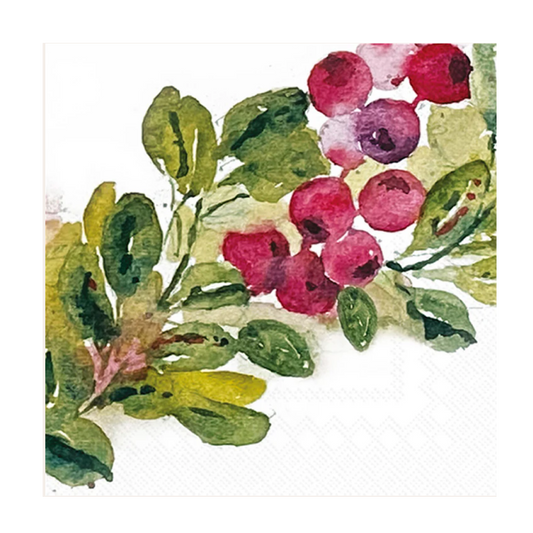 Cranberry Wreath Cocktail Napkin