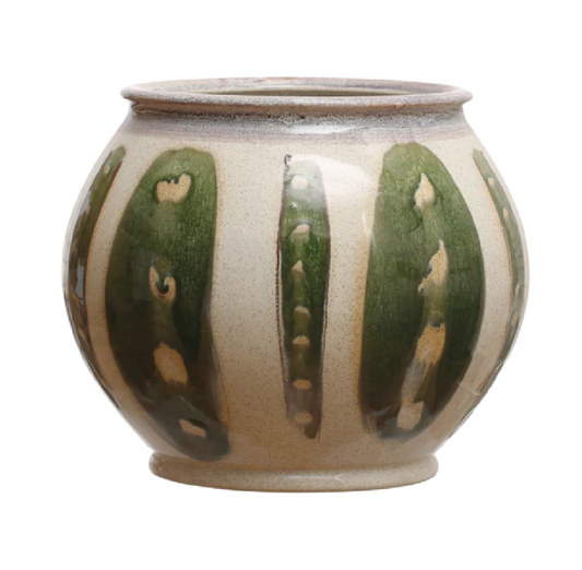 Hand-painted Green Planter Pot