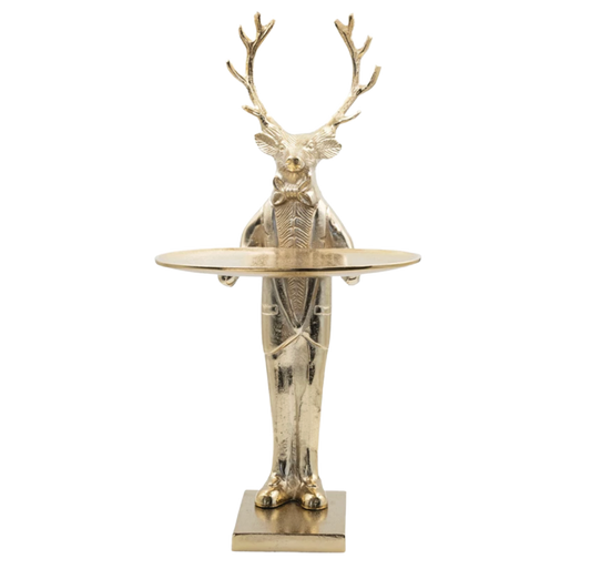 Deer with Tray, Gold Finish