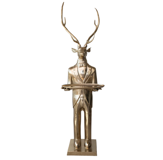 Cast Aluminum Deer Butler Tray, Gold Finish