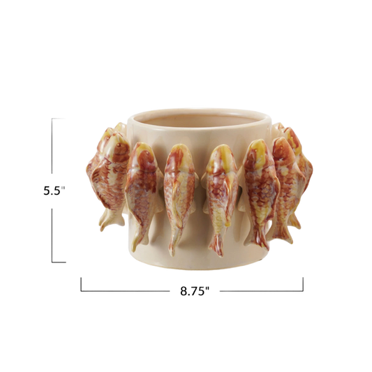 Stoneware Planter w/Fish