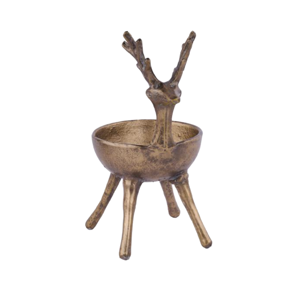 Antique Gold Finish Large Deer Bowl