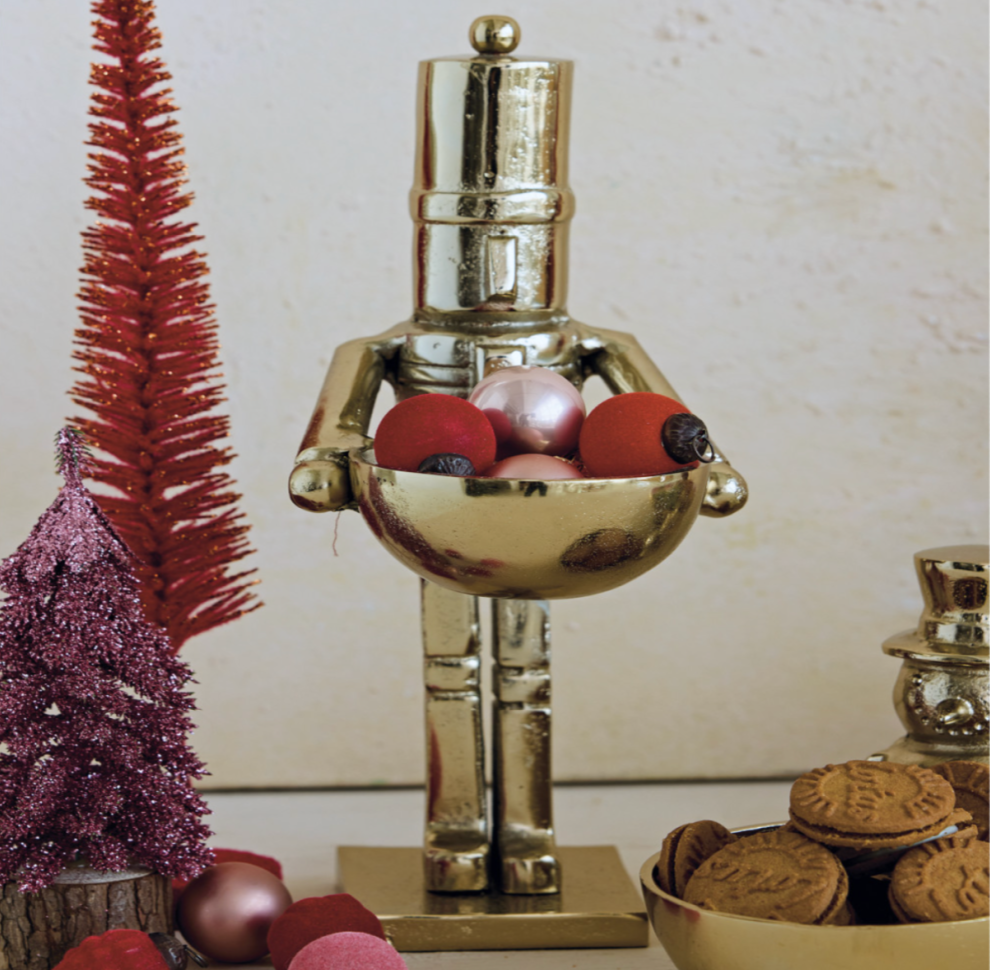 Gold Finish Nutcracker Holding Bowl